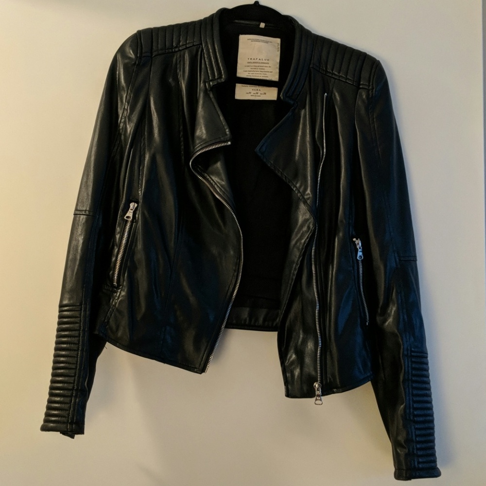 Zara Trafaluc Soft Faux Leather Black Jacket, M